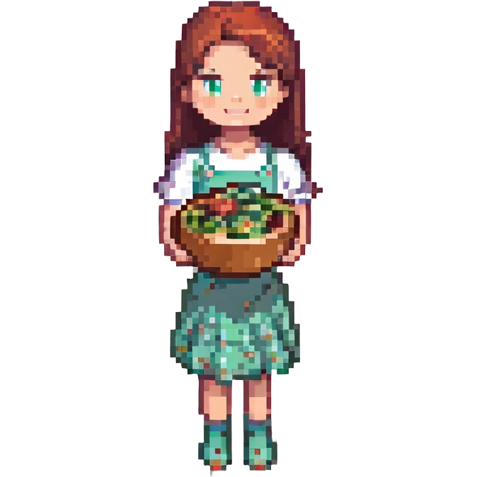 girl holding a salad bowl, pixel art style emoji