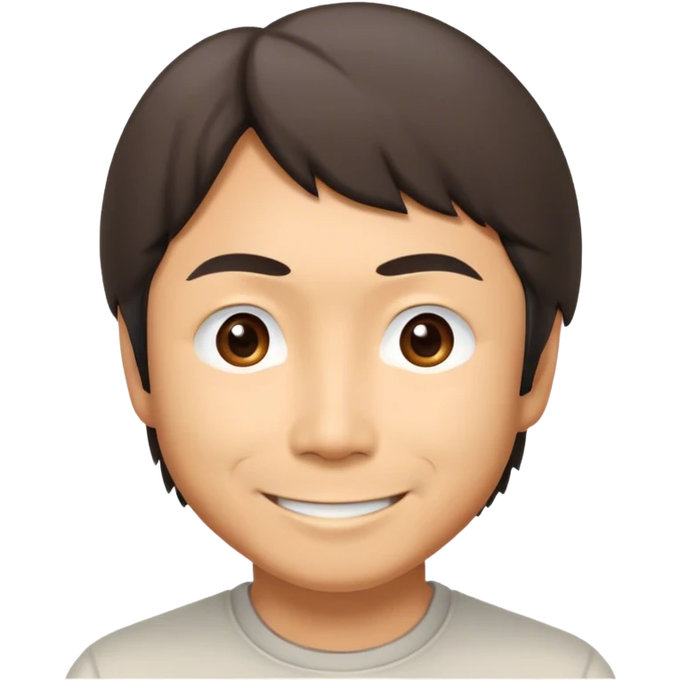 ​Cinematic Realistic Portrait of a Smiling Shigeru Miyamoto, depicted with warm, approachable features, showing a giant smile with expressive eyes, set against a subtle backdrop, inviting lighting that captures his innovative spirit emoji