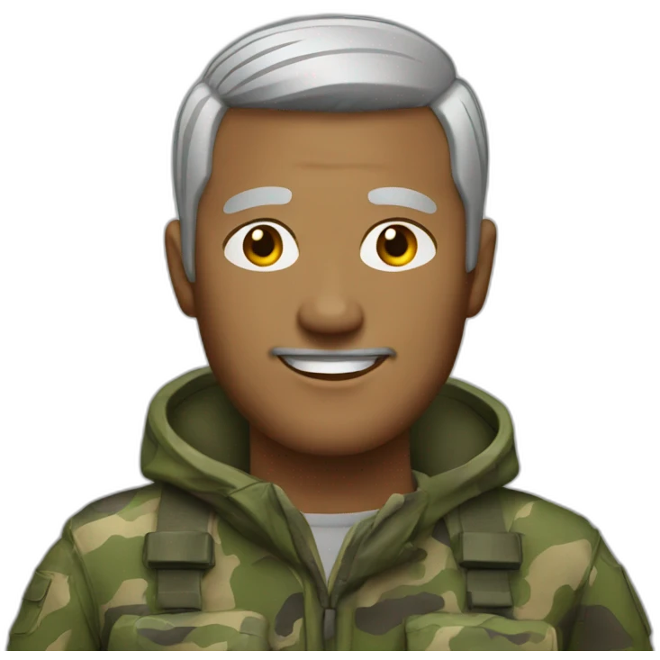 man with short gray hair dressed in camouflage emoji
