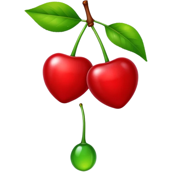 cherry, simple, shiny, red, with green stem emoji