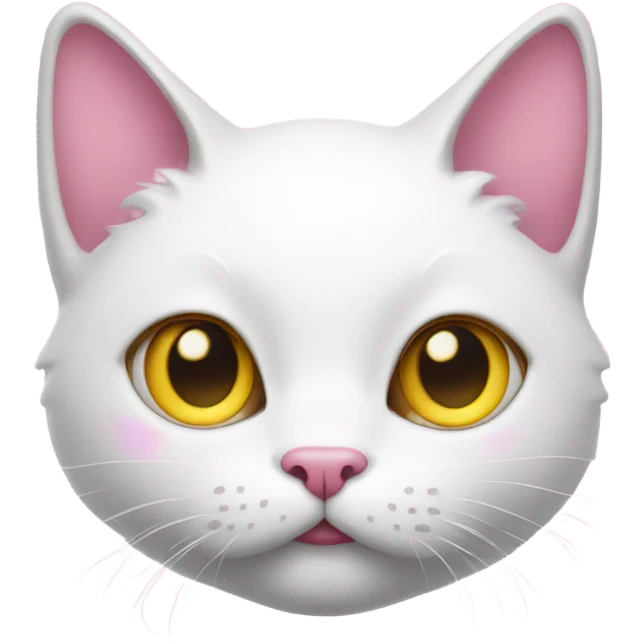 Realistic White cat with yellow eyes, pink hearts over head  emoji