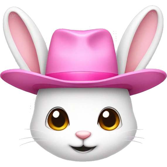 Bunny face with the ears showing, wearing a pink with white fur cowboy hat  emoji