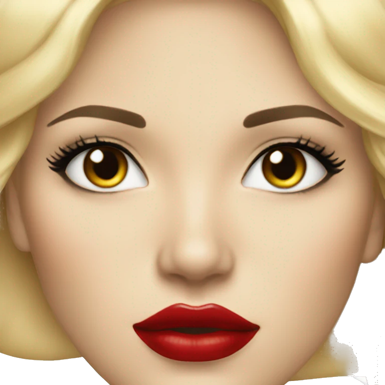 Blonde hair, mature female, black eyeliners, full lips, red lips emoji
