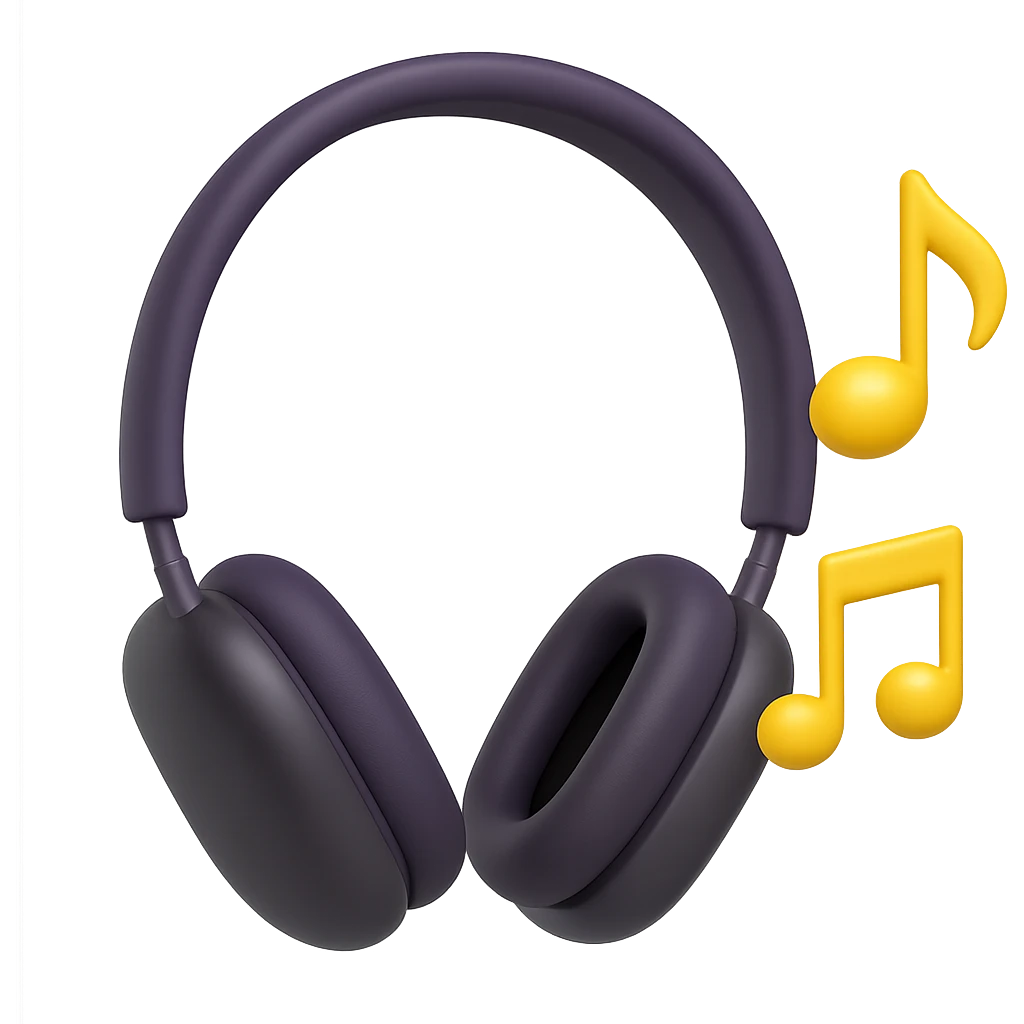 Add music notes to the AirPods MAX headphones in 3D emoji style. Note: 3D emoji style does not support editing, so using general style editor with 3D emoji style hints. emoji