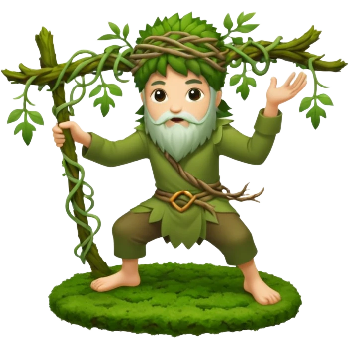 moss druid character slicing air with vine “no” sign emoji