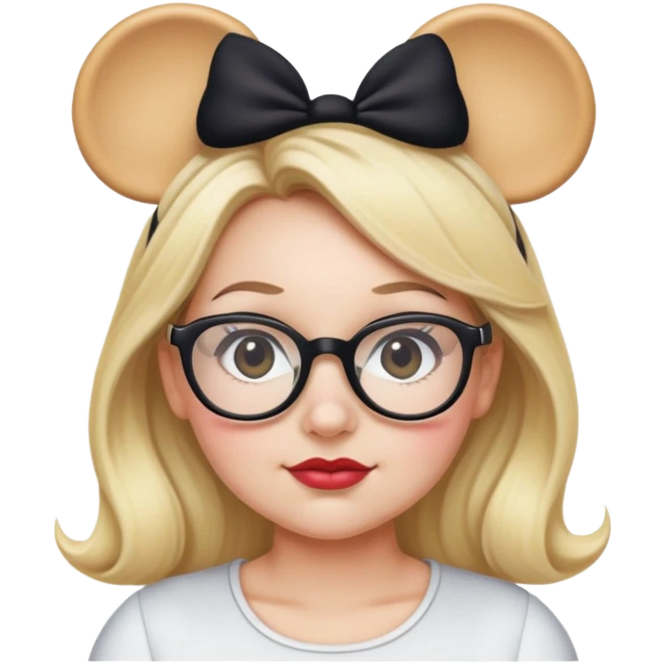 Thick Woman Hazel eyes glasses blonde hair wearing black Minnie mouse ears emoji