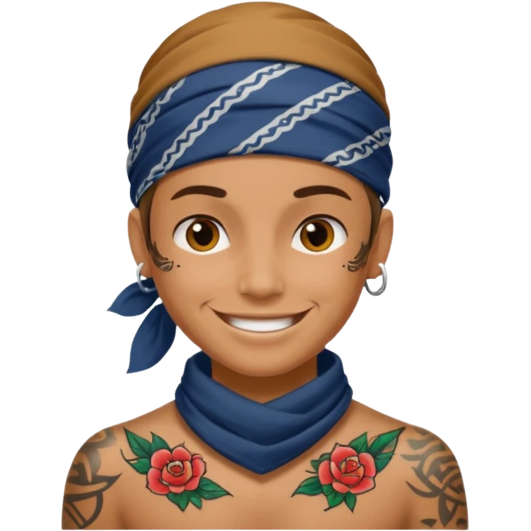 a human with bandana and tattoo emoji