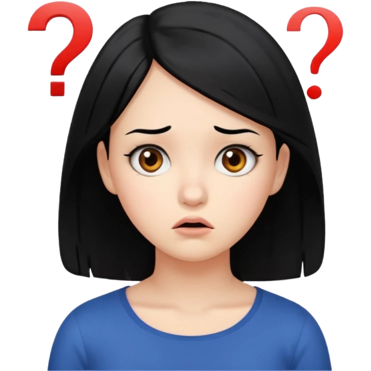 young women with black hair dont know from what to start. add question mark emoji