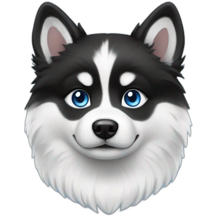Pomsky black & white blue eyes emoji