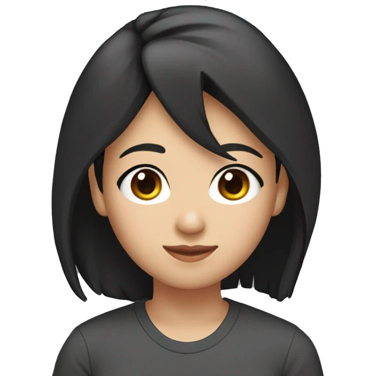 A head and shoulders shot of a 32 year old Asian woman, with long black hair,   with brown eyes wearing a t-shirt. emoji