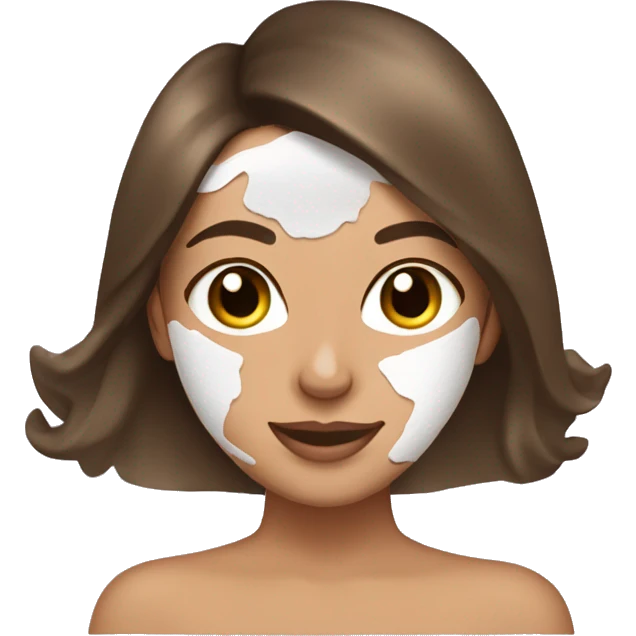 Brunette girl with long hair tan skin applying skincare mask emoji