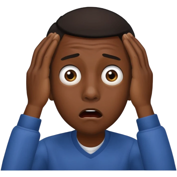 Black man Shocked face with waving hands near head emoji