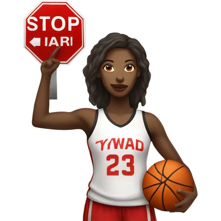 Black women basketball player holding a stop sign emoji