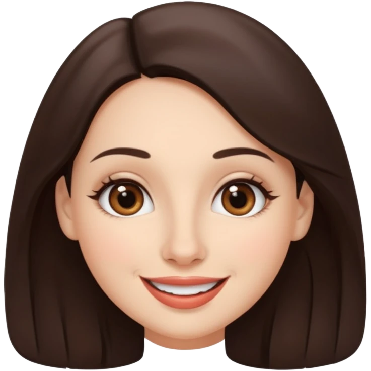 French brunette with brown eyes and full lips with big smile and round nose emoji