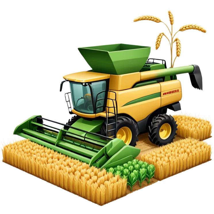 An icon featuring a wheat field, a combine harvester, fertilizer formulas, and plant cells, symbolizing agronomy. The design includes farming tools and crops, representing agricultural science, crop production, and plant biology. Transparent background highlights sustainable farming and growth. emoji