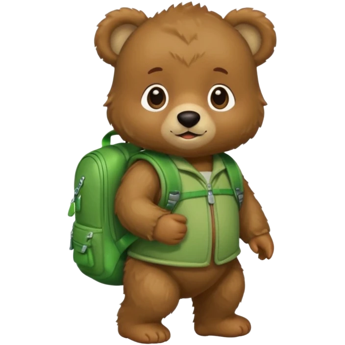 baby bear wear green backpack emoji