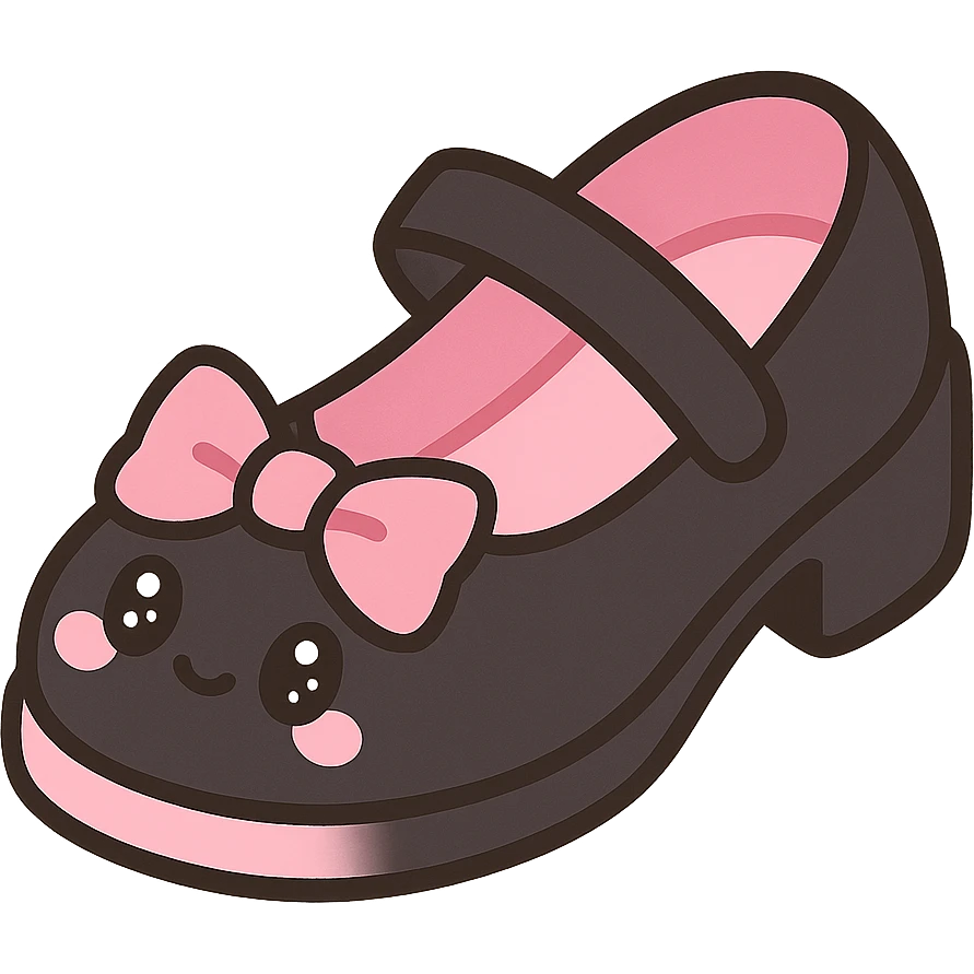 BLACKPINK-inspired gothic shoes, no hearts, black and pink, cute and stylish, kawaii style, mary jane shoes with bows, pastel yellow accents emoji