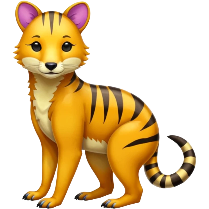 Colorful tropical exotic shiny colorful beautiful fantasy-Thylacine-Vernid-Cacomistle-Oncilla-animal-Fakémon-hybrid-fursona (full body) emoji