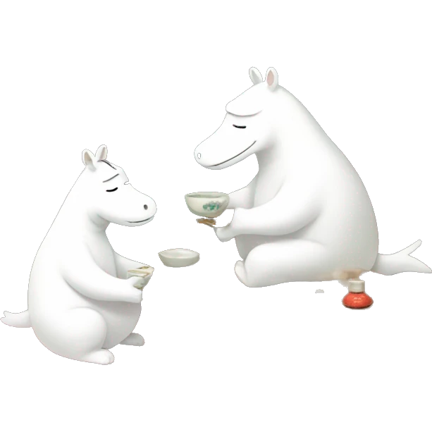 moomintrolls having a japanese tea ceremony emoji
