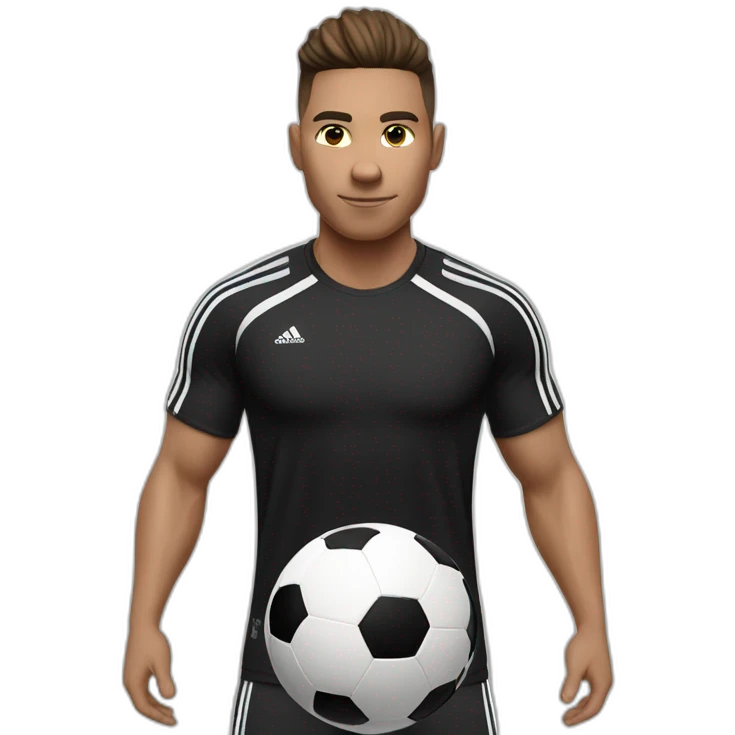 white skin soccer player in black adidas t-shirt training at gym emoji