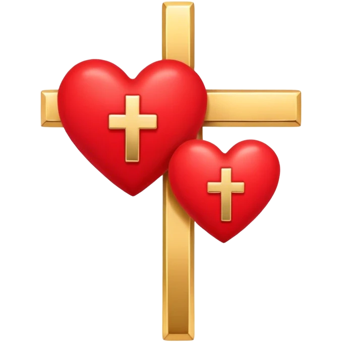 TWO red  hearts around a simple gold cross  emoji