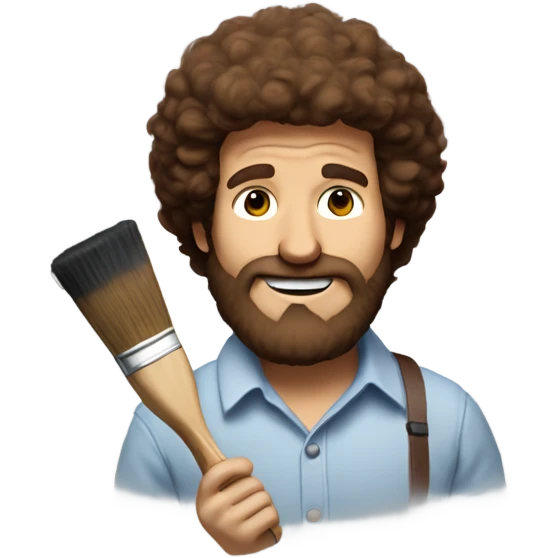bob ross with brown hair, a brown beard, and holding a paintbrush emoji