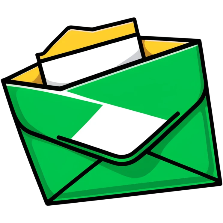 Geometric Maya style smile emoji - receiving a letter, strictly white and deep dark green only, angular sharp lines emoji