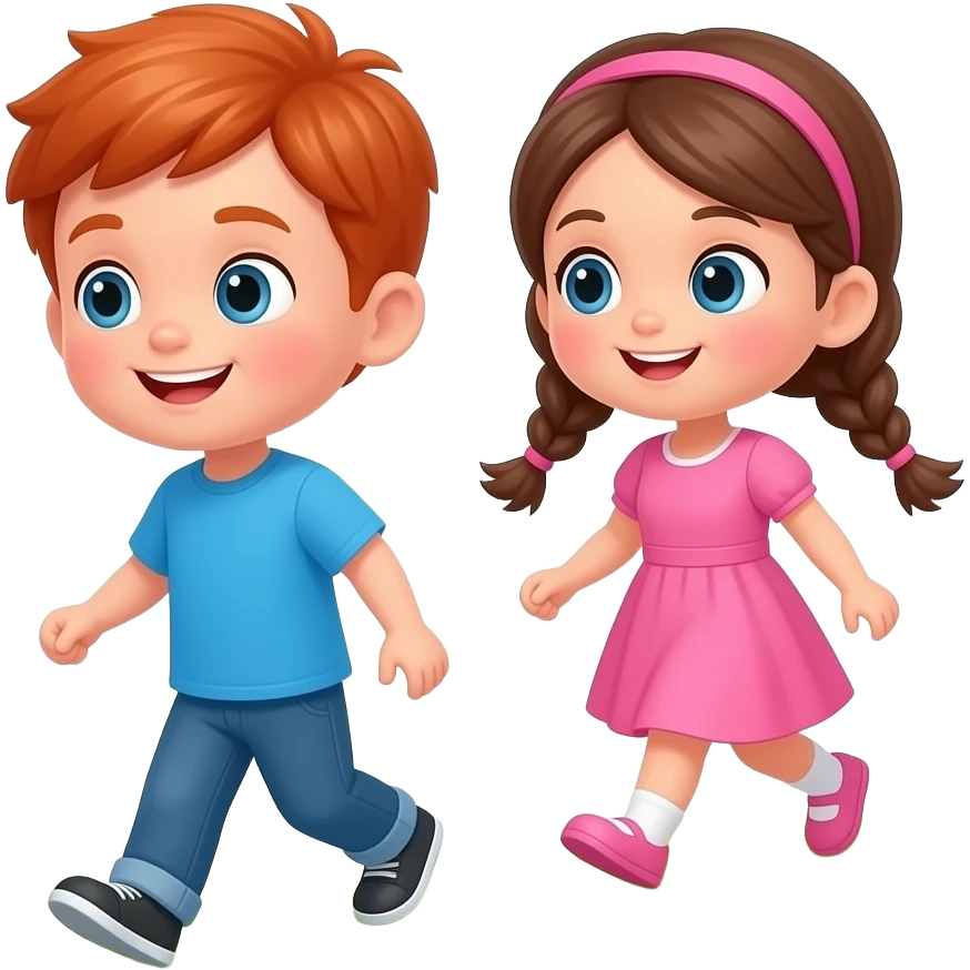 Jack And Jill One Boy With Red hair and blue shirt and one girl with two brades and pink dress went up the hill emoji