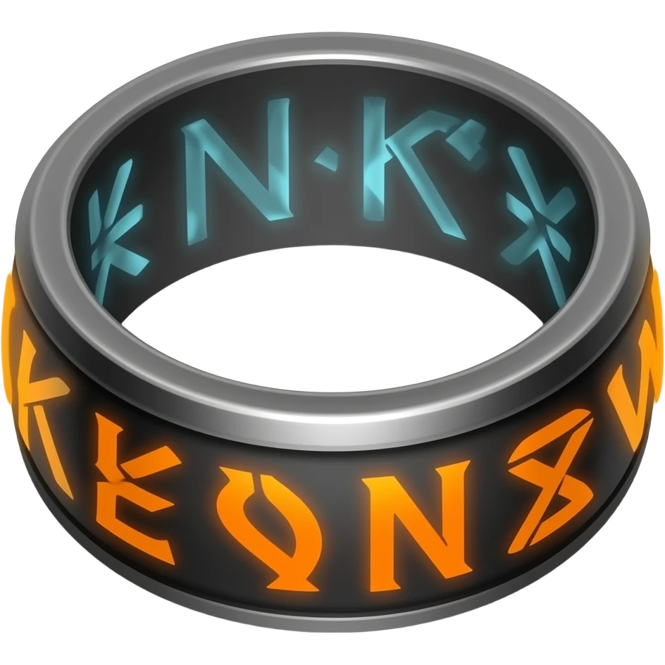 Black ring with glowing orange and blue runes emitting orange glow emoji