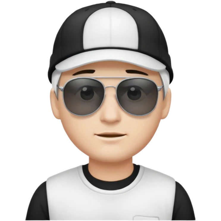 검은 안경을 쓰고 하얀 캡모자를 쓰고 흰 옷을 입은남자 emoji