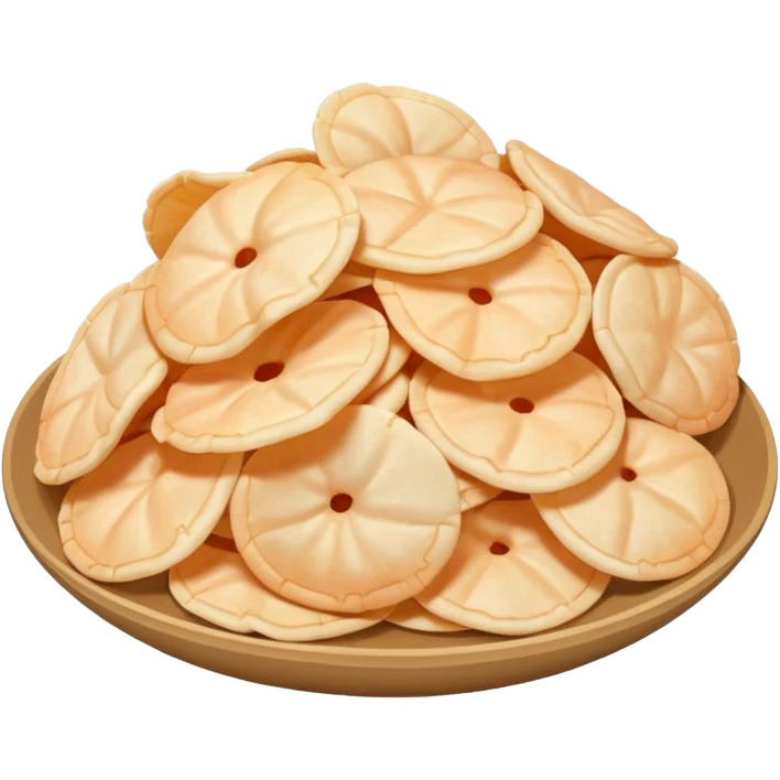 a pile of realistic prawn crackers, beige or pale white, no faces or expressions, true to life emoji