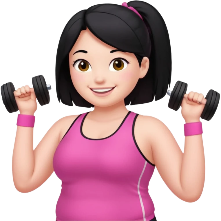 a pretty bratz fair girl in pink workout clothes (fat) and black hair emoji
