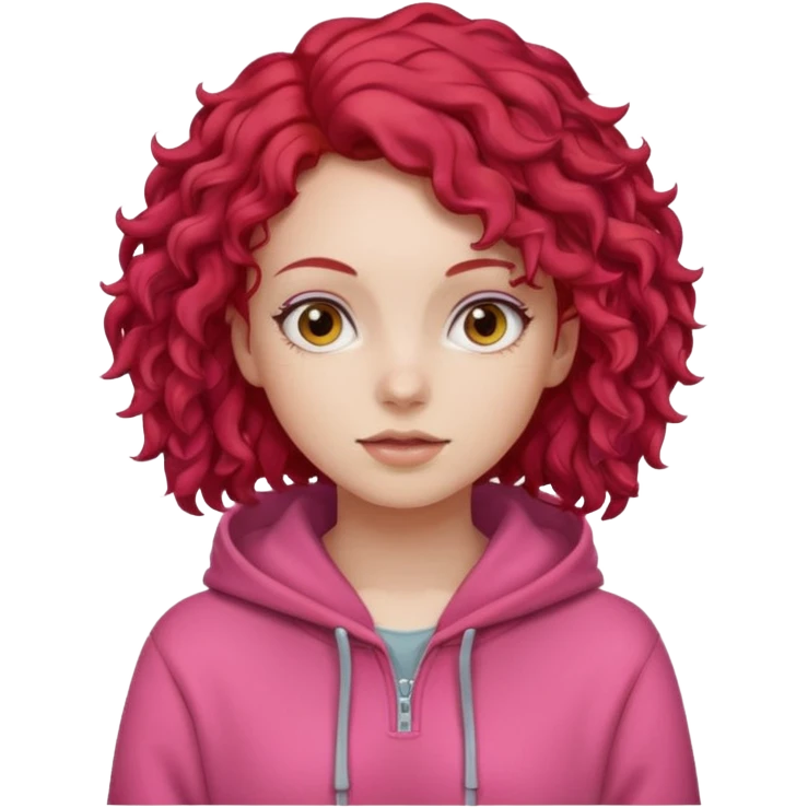 a girl with red curls and a pink hoodie emoji