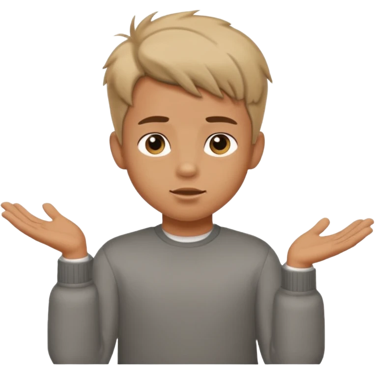 cute boy shrugging his shoulder, boy have good haircut puff style emoji