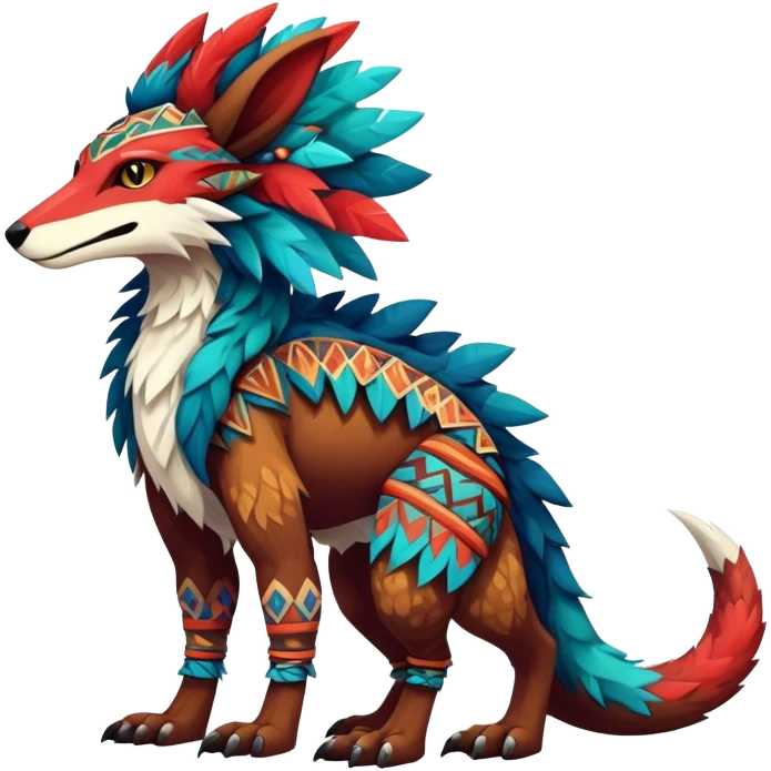 a colorful edgy cute vernid-sergal-fionbri-creature with tribal patterns full body emoji