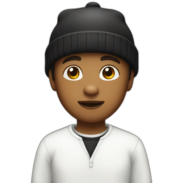 kind of brown kid with black beanie, wearing white shirt emoji