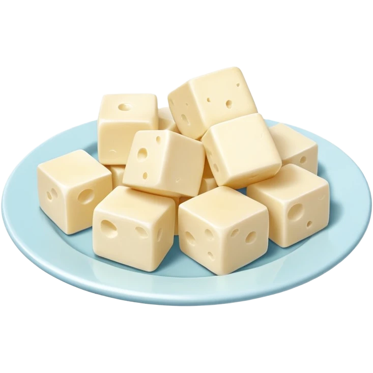 feta cheese cubes object icon, white cheese pieces on a small plate, 3D cartoon, mobile game icon style, clean background, no text, no watermark
 emoji