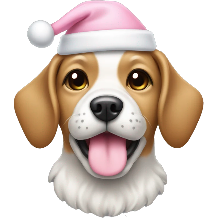 Dog with light pink Christmas hat and white bone in mouth emoji