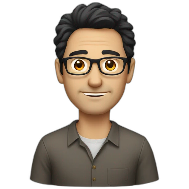 middle age lean white man with black hair & glasses with brown eyes emoji