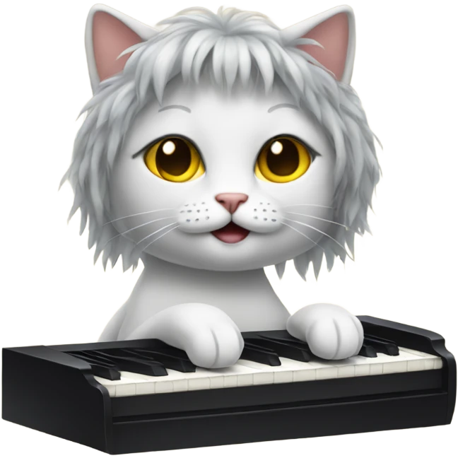 Cat playing a piano in a wig emoji
