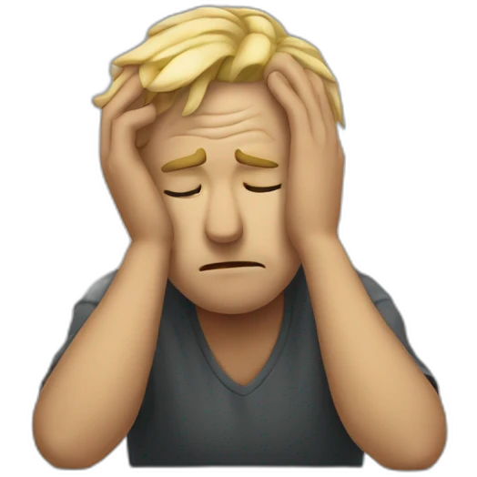 tensed man resting his head on his hand emoji