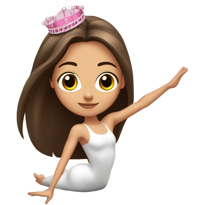 Long Brunette hair doing Pilates on reformer with pink tiara and ballet wrap emoji