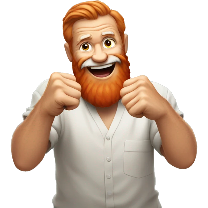 red bearded old man fist bumping towards the camera, smiling emoji