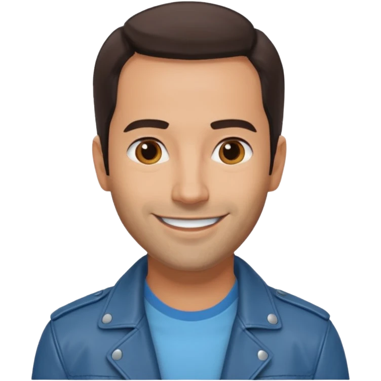 Alex Dimitriades light blue shirt, dark brown leather jacket emoji