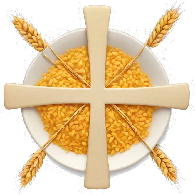 a plate of wheat cooked with an Orthodox cross in the middle emoji