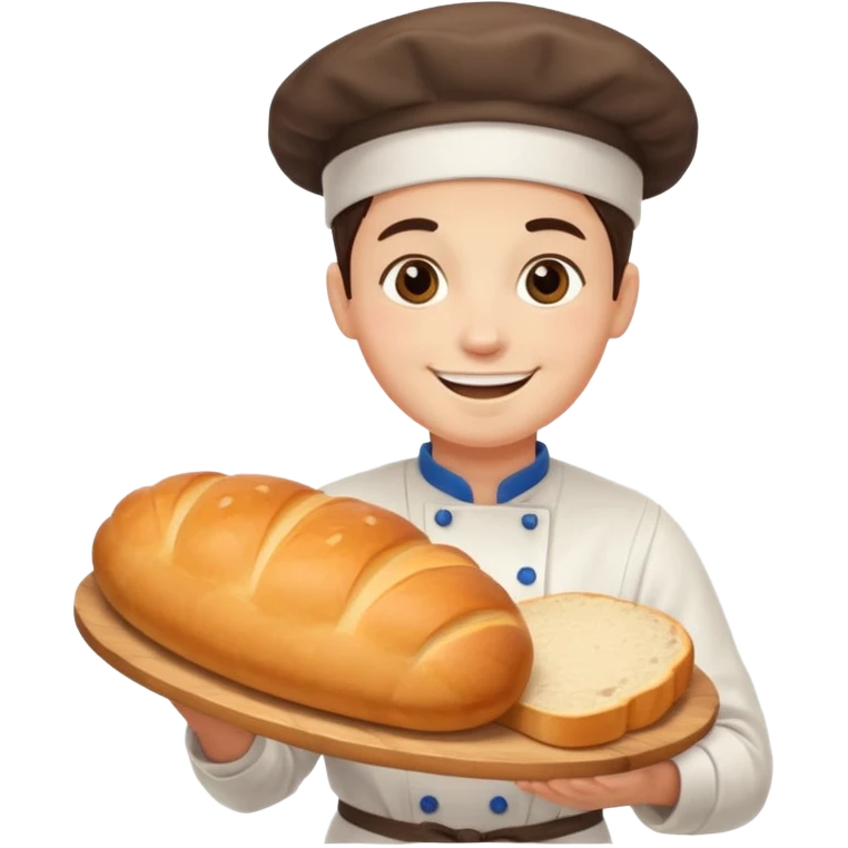 baker holding tray with big bread emoji