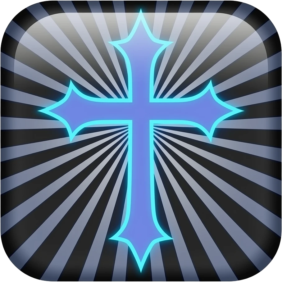 Periwinkle thin christian cross with edgy design that blinks neon every millisecond with black border emoji