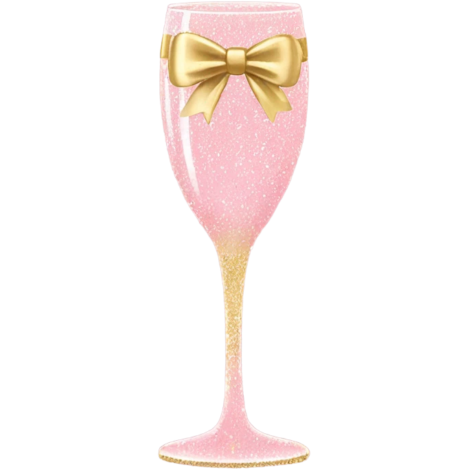 Light Pink glitter champagne glass with gold bow emoji