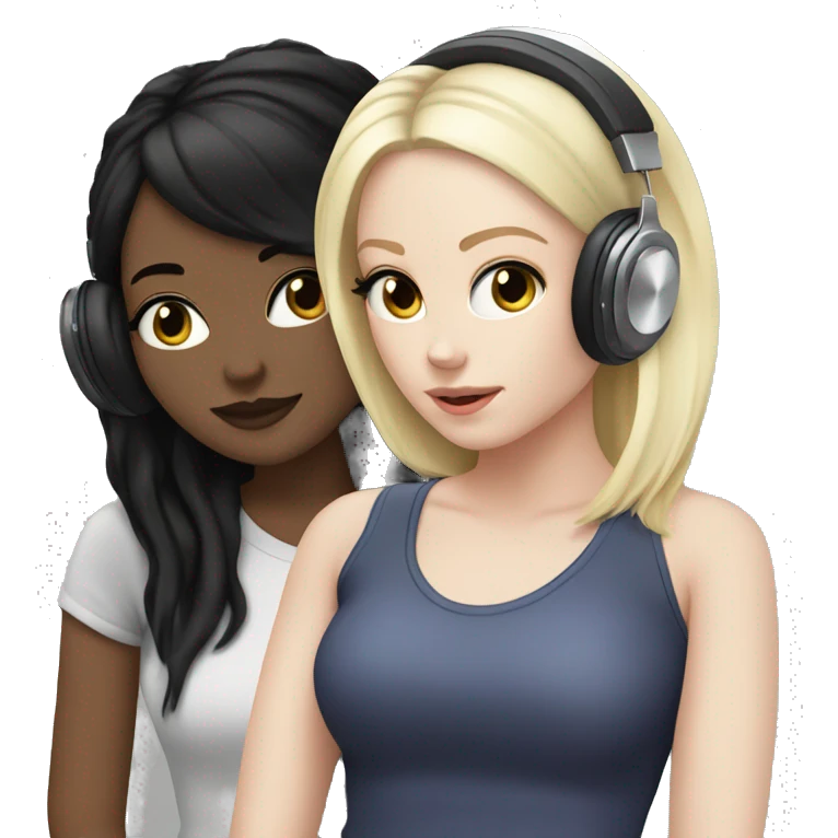 Two pale skin Girls dj with headphones one black hair one blonde hair  emoji