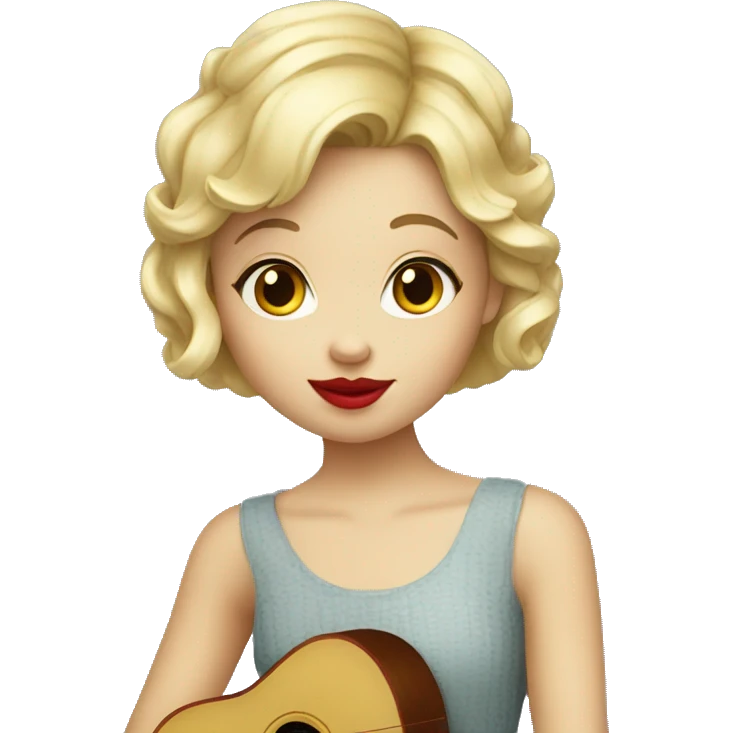 blond girl pixie haircut playing ukulele red lipstick  emoji